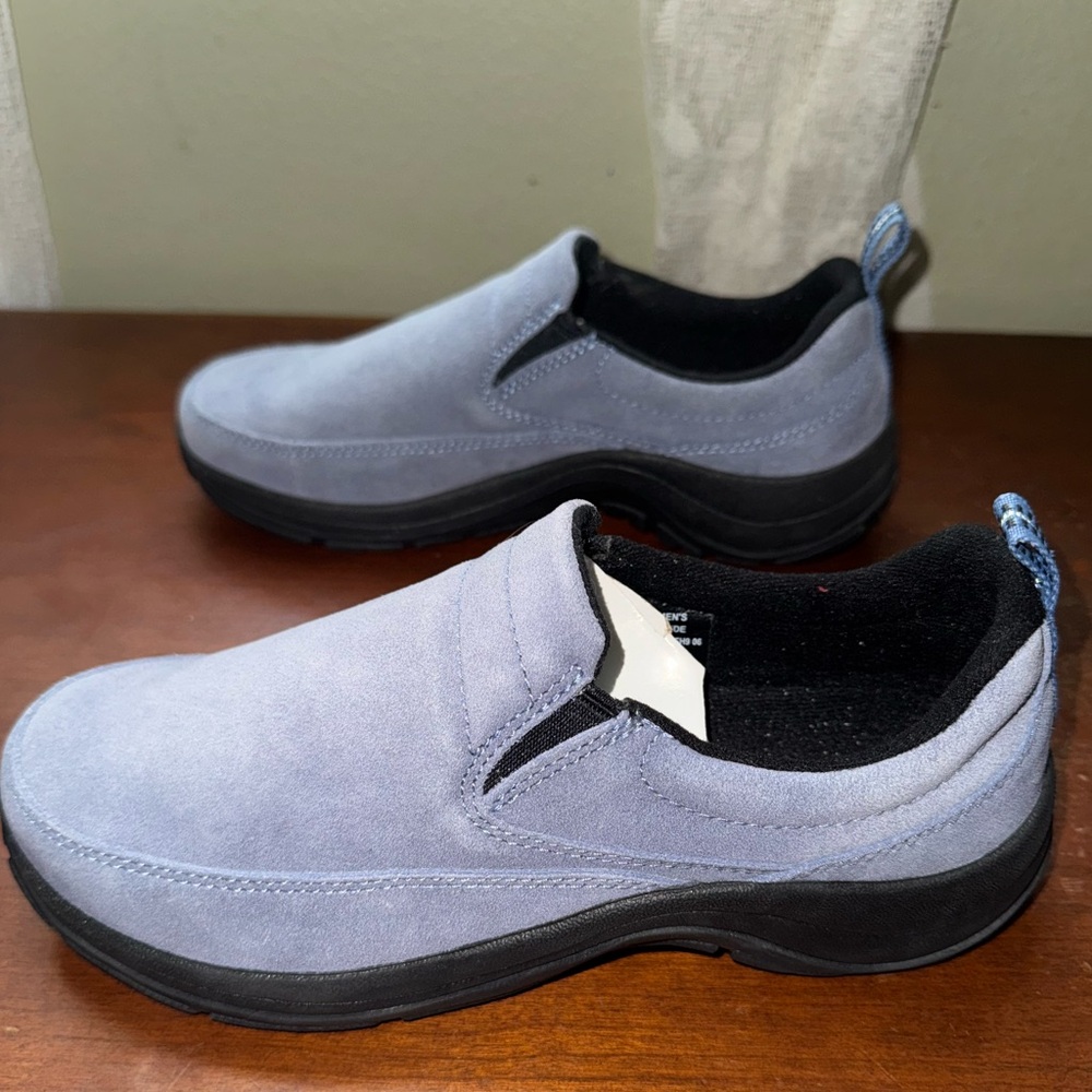 L.L. Bean Suede Light Blue Comfort Slip On Moccasins Women’s Shoes Size 8W - Picture 5 of 15